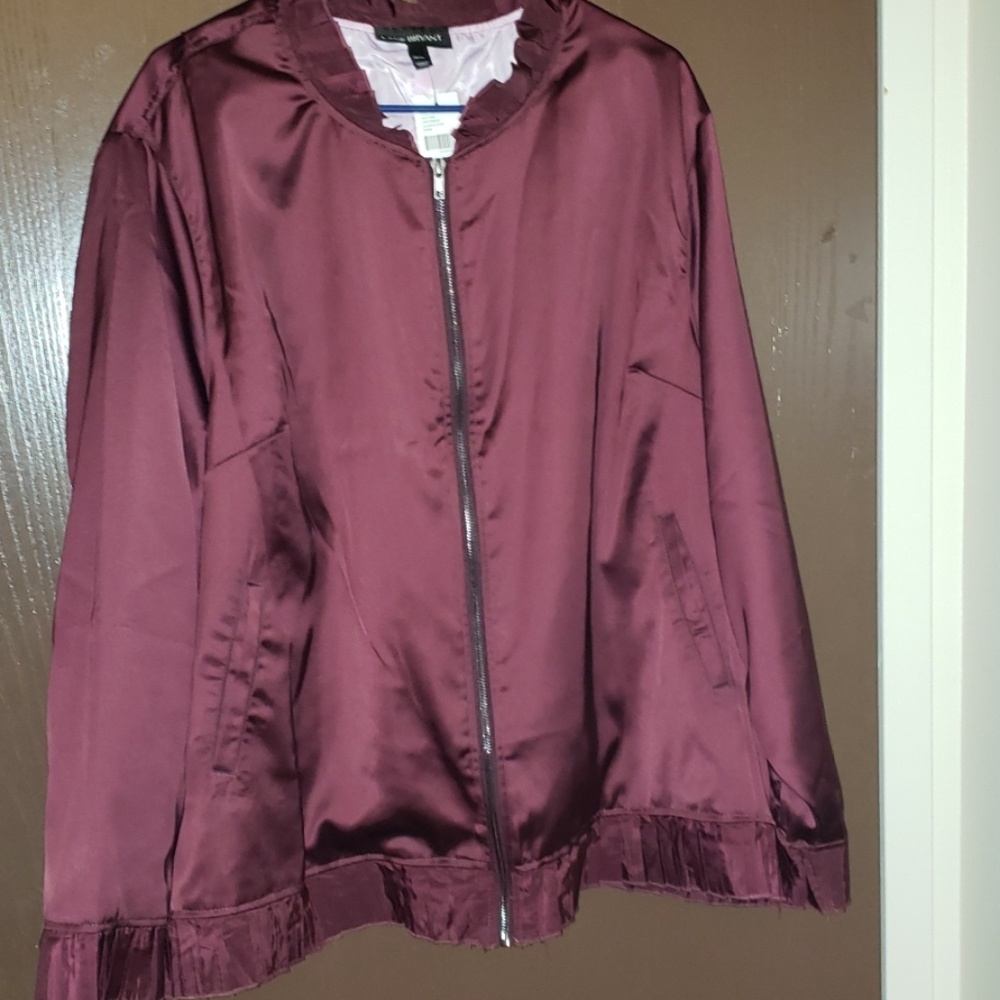 Plum color Lane Bryant ruffle bomber jacket!